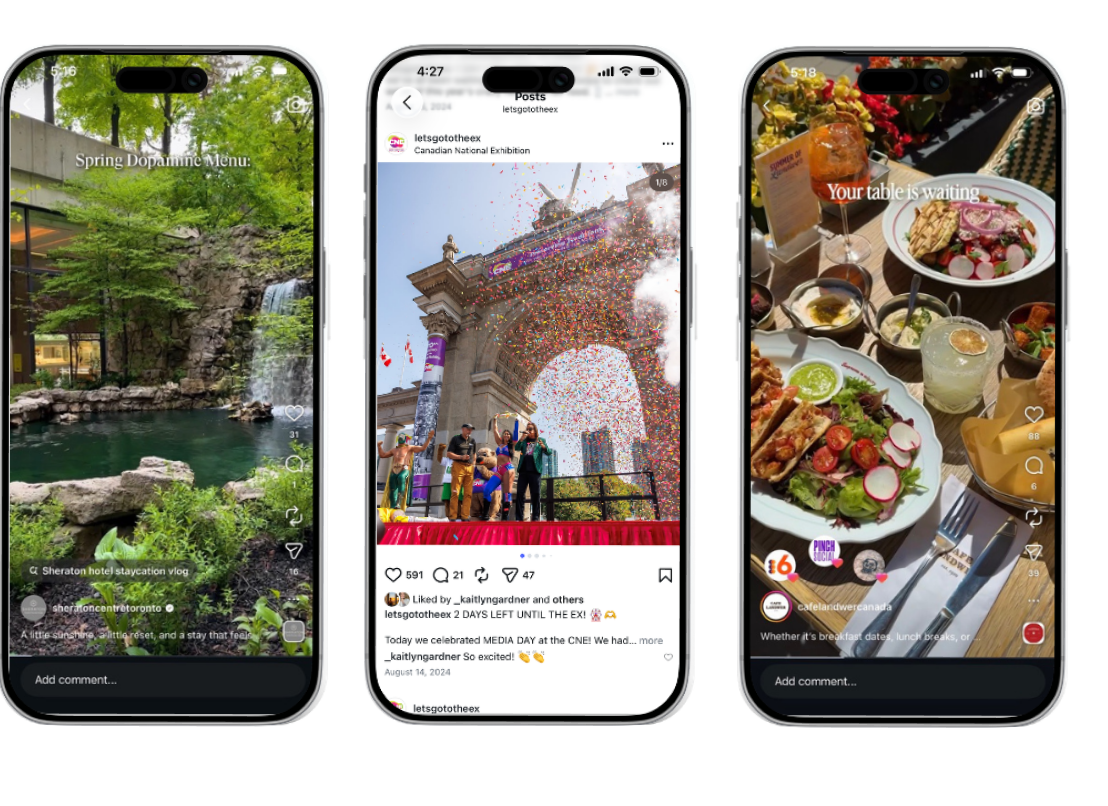 Brand social content displayed across mobile devices